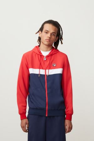 FILA Ambrose Hooded Wind Jackets Red / Navy / White,Mens Clothing | CA.GQSDNX260